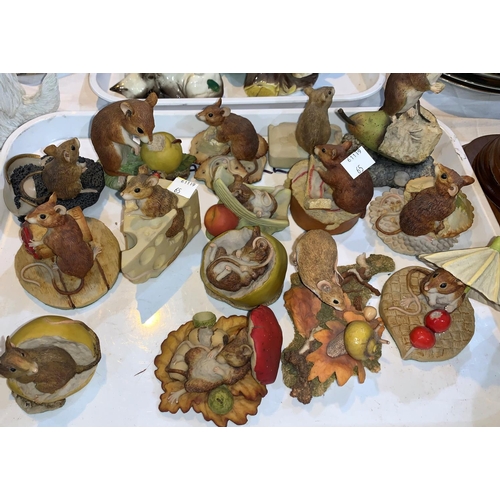 65 - A collection of 13 resin sculptures of wood mice etc 