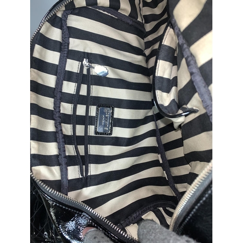 721 - LULU GUINNESS - black patent tote bag, black patent handbag, black & cream fabric handbag, a black &... 