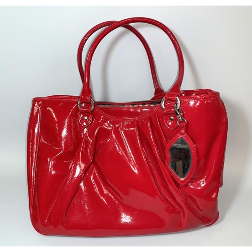722 - LULU GUINNESS - red patent tote bag and dust bag; 6 other fabric tote bags