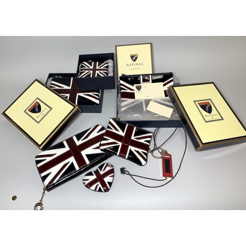 727 - 2 boxed Aspinal London Union Jack purses; a boxed Aspinal London Union Jack mirror; a boxed Aspinal ... 
