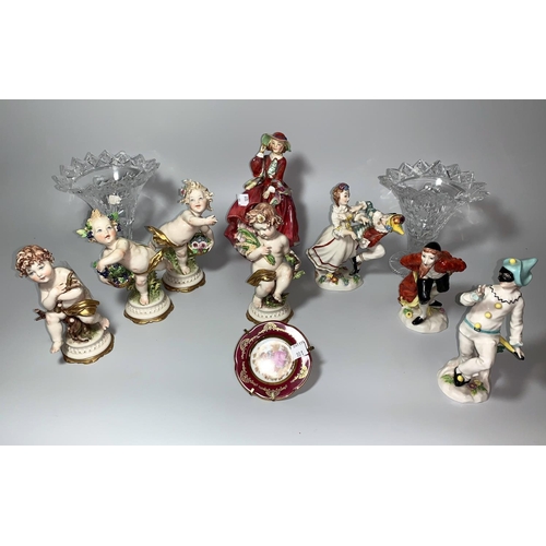 101 - A group of Capo di Monte cherub figures The Four Seasons 16cm, 3 Shakespearian figures, Royal Doulto... 