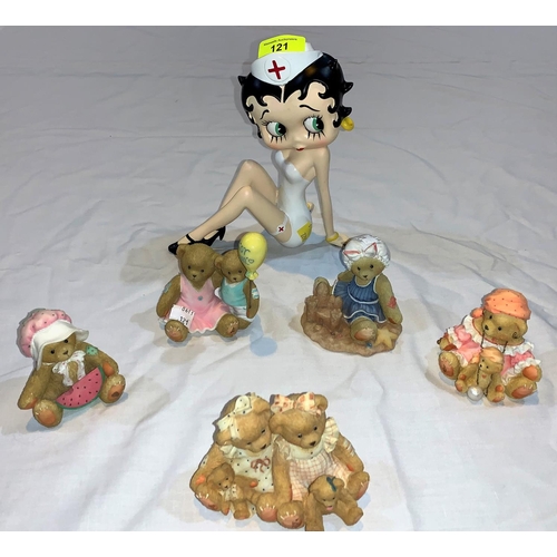 121 - A Betty Boop resin figure dressed as a nurse and five various Cherished Teddies