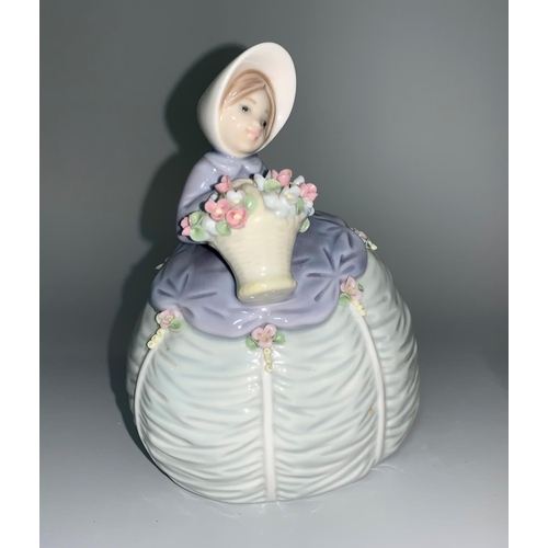 14 - Two Lladro figures - ballerina seated on floor, in pink top and a small Lladro crinoline lady with a... 