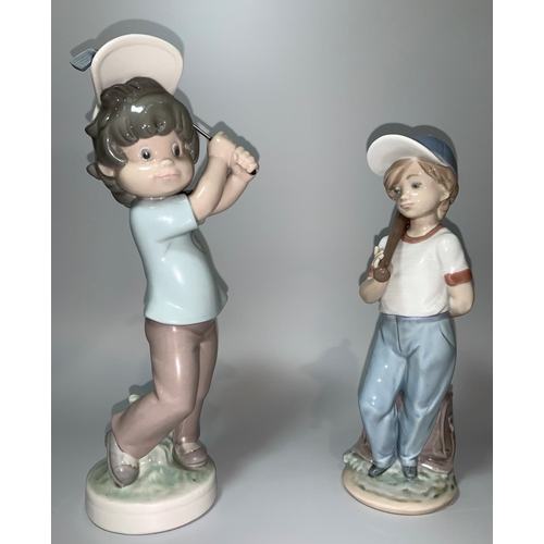3 - A Lladro figure of a boy with baseball bat; a Lladro figure of a boy swinging a golf club