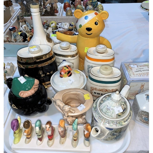55 - A selection of collectable china including Disney toast rack; Children In Need teddy, Andy Cap teapo... 