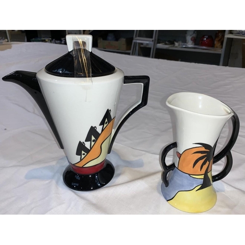 140 - A Lorna Bailey Somerville coffee pot and a Key West Lorna Bailey handled vase (some restoration to l... 