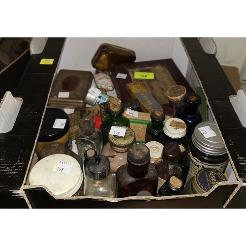 198 - A selection of old medicine bottles etc (sold as collector's items only); a selection of vintage pac... 