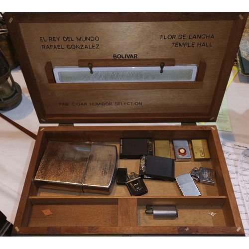 208 - A BOLIVAR cigar humidor and a selection of cigarette lighter