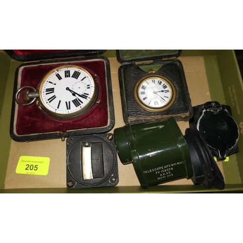 205 - Two vintage watches in travelling cases and 3 other items