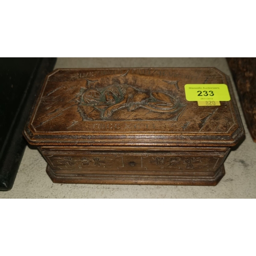 233 - A 19th century Italian lime wood box with lid carved with lion of Lucerne 7