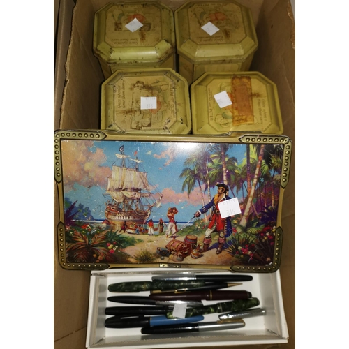 315 - A selection of vintage fountain pens and vintage tins