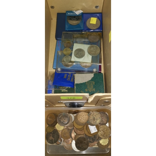 376 - A selection of boxed GB commemorative coins, crowns etc & loose pre-decimal coins