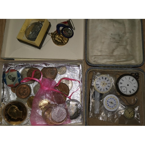 382 - A collection EVIII and GVI coins and medals etc; a silver cased pocket watch etc