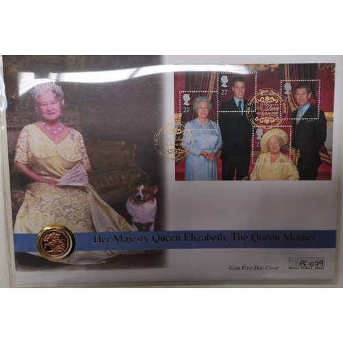 403 - GB: H.M. Queen Elizabeth, The Queen Mother's 100th Birthday Gold proof sovereign coin cover 2000 (lt... 