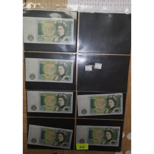 410 - 10 Bank of England £1 notes with serial numbers A01 prefix with some consecutive notes