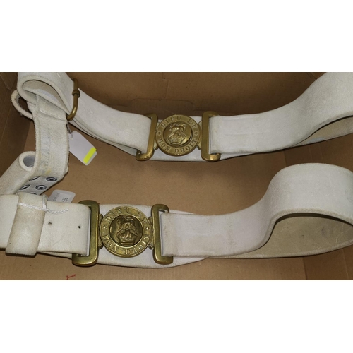 536 - An early 20th century white leather dress belt with bayonet frog and another similar belt