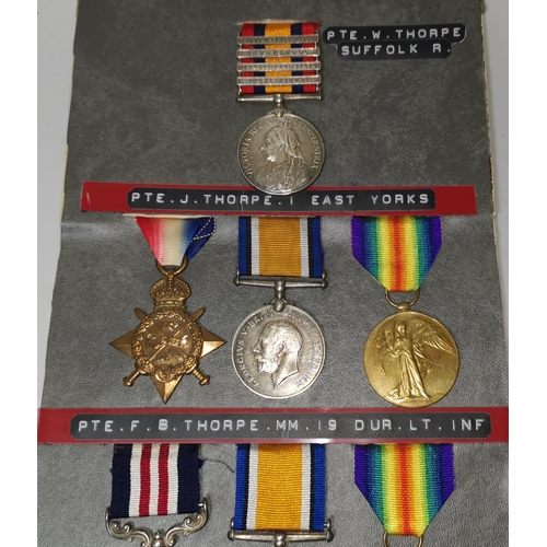 658 - A SUPERB group of 10 Boer War/WWI medals to the THORPE family, comprising a QSA, 4 clasps to Pte W. ... 