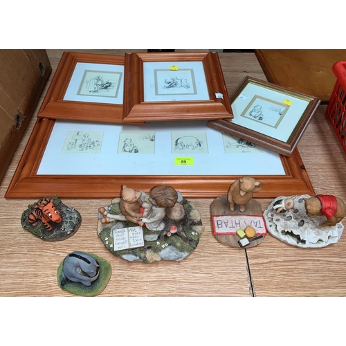 89 - 5 boxed Arden sculptures Winnie the Pooh collection; 4 prints of Winnie the Pooh, pencil sketches fr... 