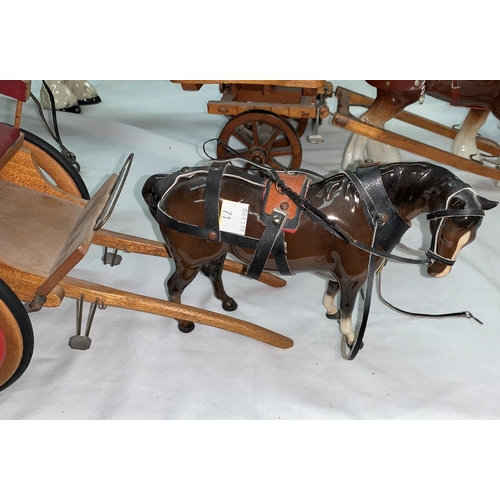 71 - China horse drawing a log wagon; a similar pony & trap