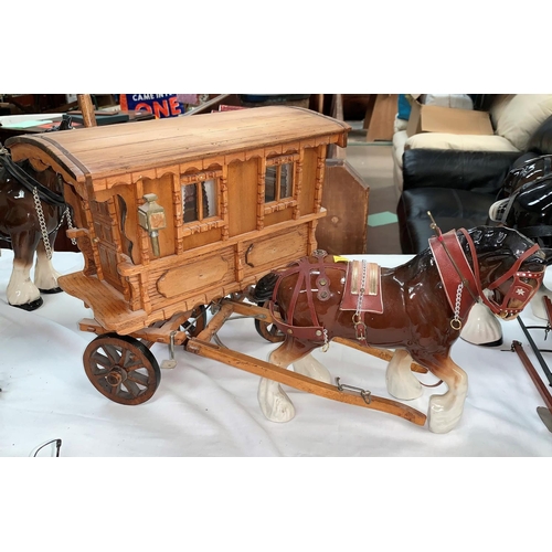 72 - China horse with handmade wooden showman's caravan