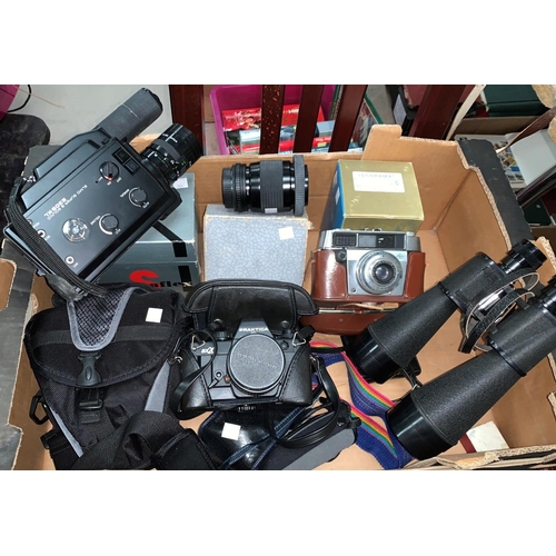 766 - A pair of TELSTAR 35 x 60 binoculars, a Praktica camera, macro lens, etc