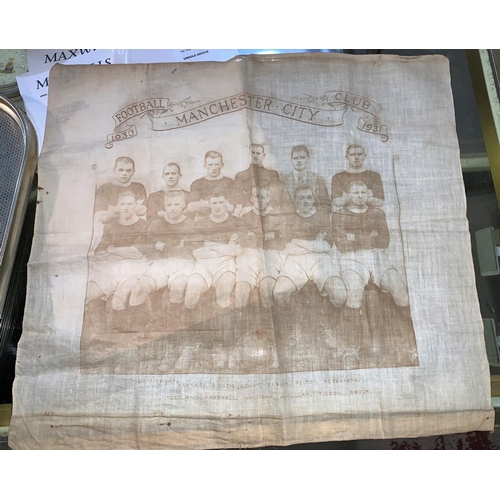 771 - A Manchester City Football Club team photo printed on a linen handkerchief 1930-31 season 14