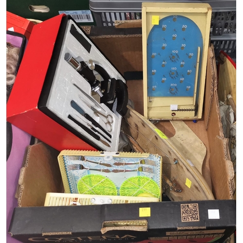 817 - A small 1950's pond yacht & other 1950's toys including a boxed microscope set; a dolls picnic set &... 