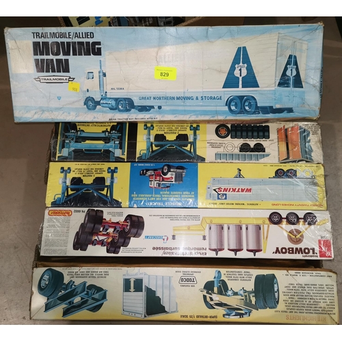829 - Five American AMT plastic construction kits of lorries and trailers