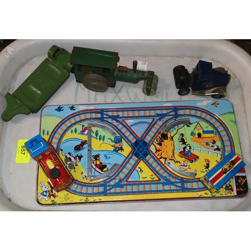 857 - A Japanese tin plate windup railway toy and other items