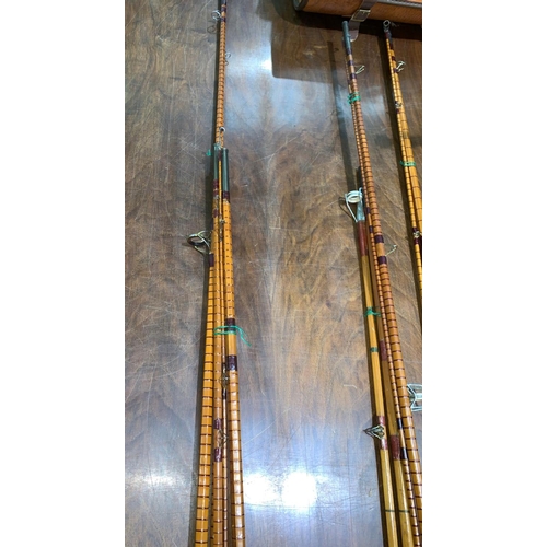 803 - A James & Son Avon Perfection three piece split cane fishing rod, another two piece cane fishing rod