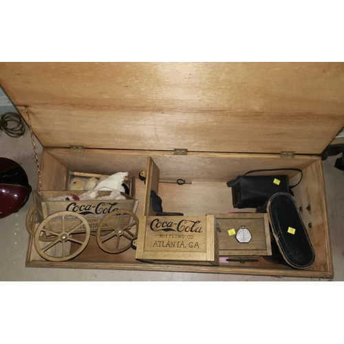 187 - 4 model wooden coco-cola vehicles; a Brownie box camera; pair of binoculars 10 x 50 by Thornton Pick... 