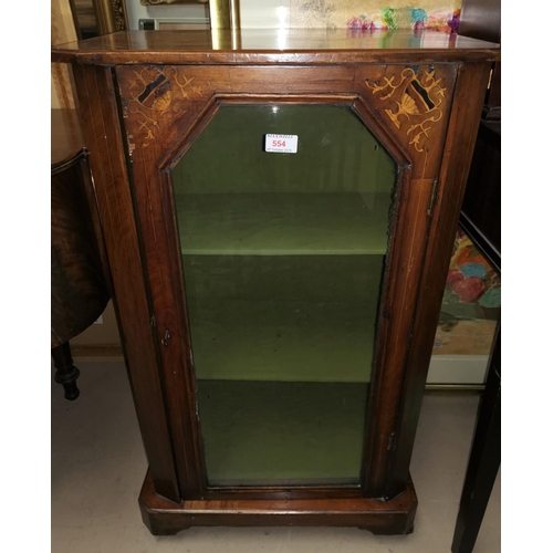641 - A Victorian inlaid walnut music/display cabinet enclosed by glazed doors