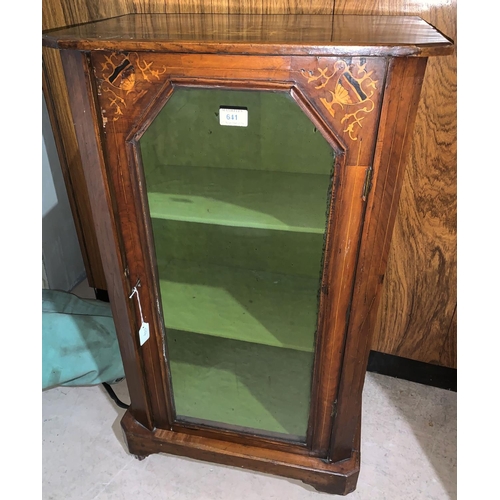 641 - A Victorian inlaid walnut music/display cabinet enclosed by glazed doors