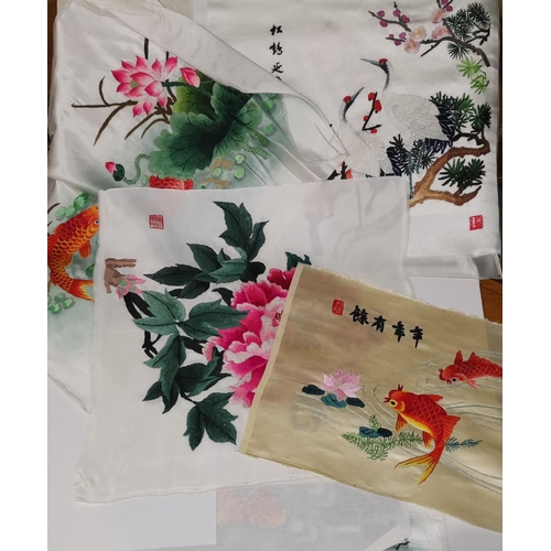 114 - A selection of modern oriental unframed silk pictures