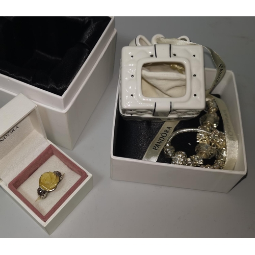 370 - A Pandora china gift box, boxed; a Pandora style ring