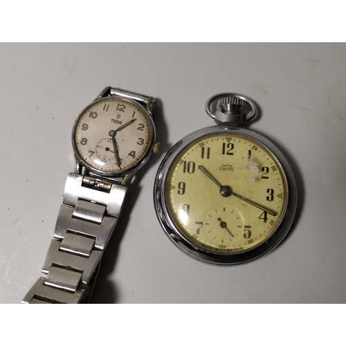 389 - A 1950's gent's Tudor stainless steel wristwatch on later stainless steel strap; a Smith's chromium ... 