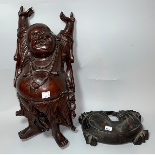 137a - A 19th/20th century large hardwood carved figure of Buddha with outstretched arms, on detachable bas... 