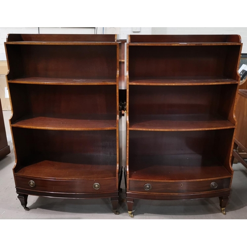 569 - A Georgian style mahogany 3 height waterfall bookcases with crossbanded decoration, 26