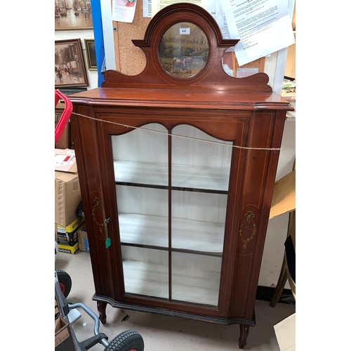 648 - An Edwardian inlaid mahogany display cabinet in the Sheraton style with painted swag decoration, enc... 