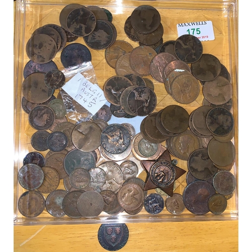 175 - A Shrewsbury halfpenny and other old copper coins; a Khedive's Star (a.f.)
