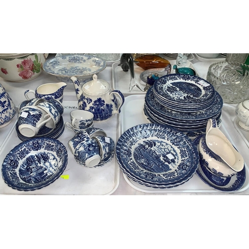 7 - An Ironstone part dinner service, Old blue & white Country Castles