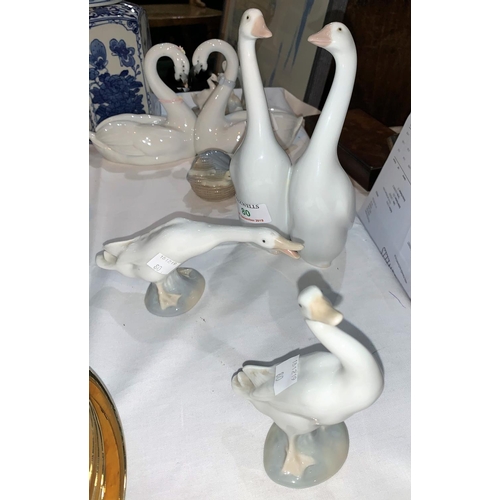 80 - A Lladro porcelain figure group of 2 geese 
