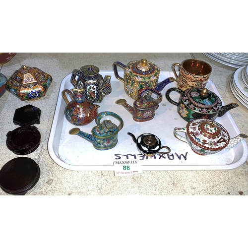88 - Five Chinese cloisonné miniature teapots; other similar pieces