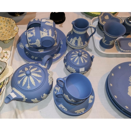 37 - A Wedgwood blue Jasperware 22 piece tea set