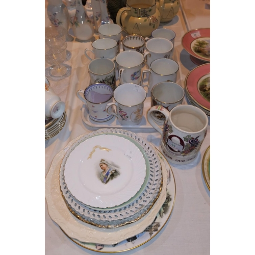 55 - A selection of Royal commemorative mugs; plates; etc.