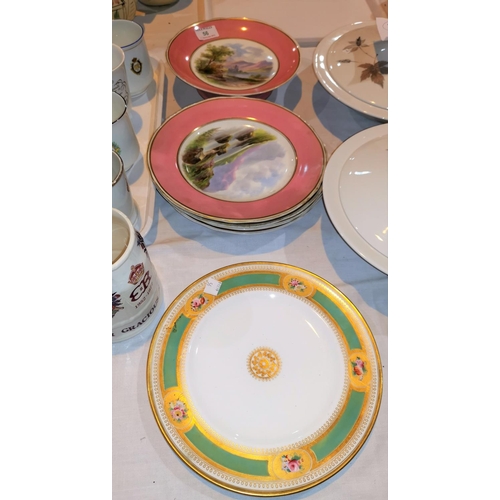56 - A Victorian 6 piece part dessert service hand painted with Lakeland scenes; another dessert plate