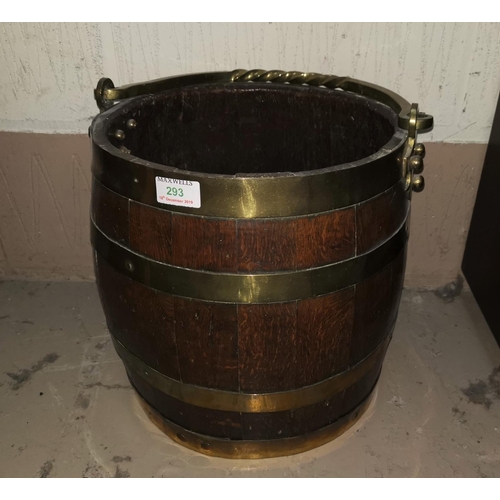 293 - A late 19th century brass bound log bucket, 32 cm