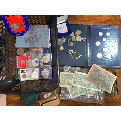 182 - A quantity of coins; coin sets; banknotes; etc.