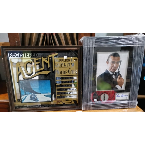 288a - A signed picture of Sean Connery as James Bond; a car agent advertising mirror