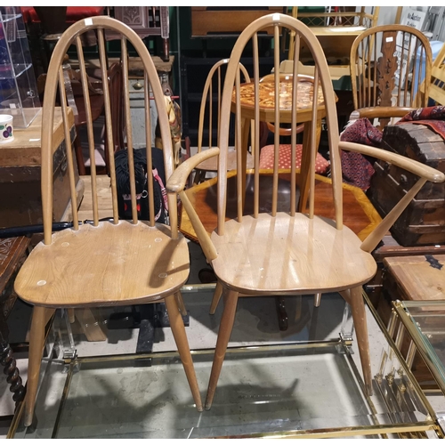 320 - An Ercol set of 6 (4 + 2) dining chairs with hoop and stick backs